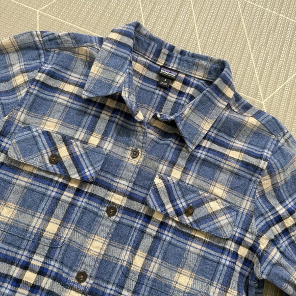 Patagonia Tops - Patagonia Womens Blue Plaid Fjord Organic Cotton Midweight Flannel Shirt Sz S